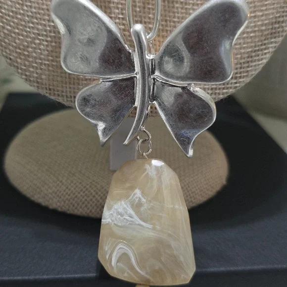 Silver and Brown Butterfly Pendant Necklace - Picture 4 of 4